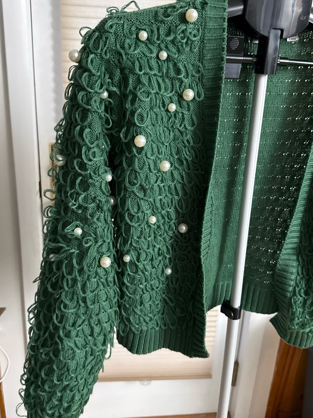 Mighty Fine Emerald Green Pearl-Embellished Loop-Knit Cardigan - Picture 3 of 7
